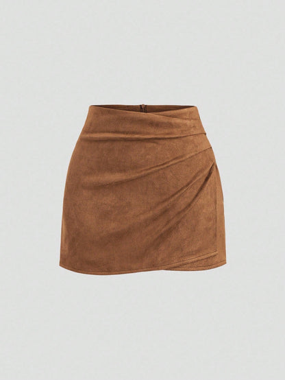Geplooide bodycon-rok met ruches en rits, casual voor dagelijks gebruik, herfst, dames-33
