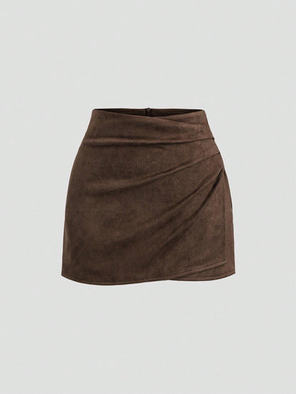 Geplooide bodycon-rok met ruches en rits in skinny fit voor dames-41