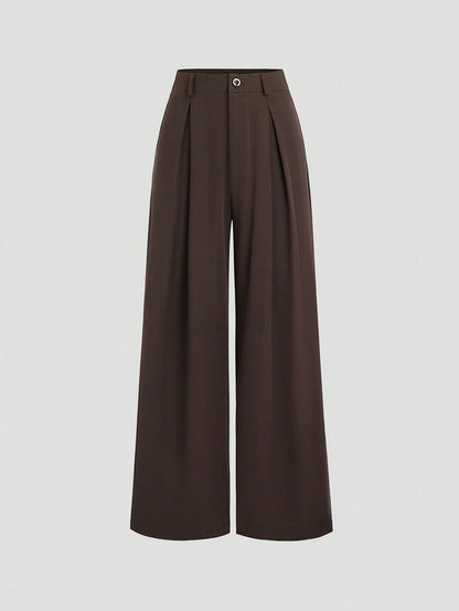 Geplooide broek met wijde pijpen en natuurlijke taille voor dames, geschikt voor werk in de herfst-85