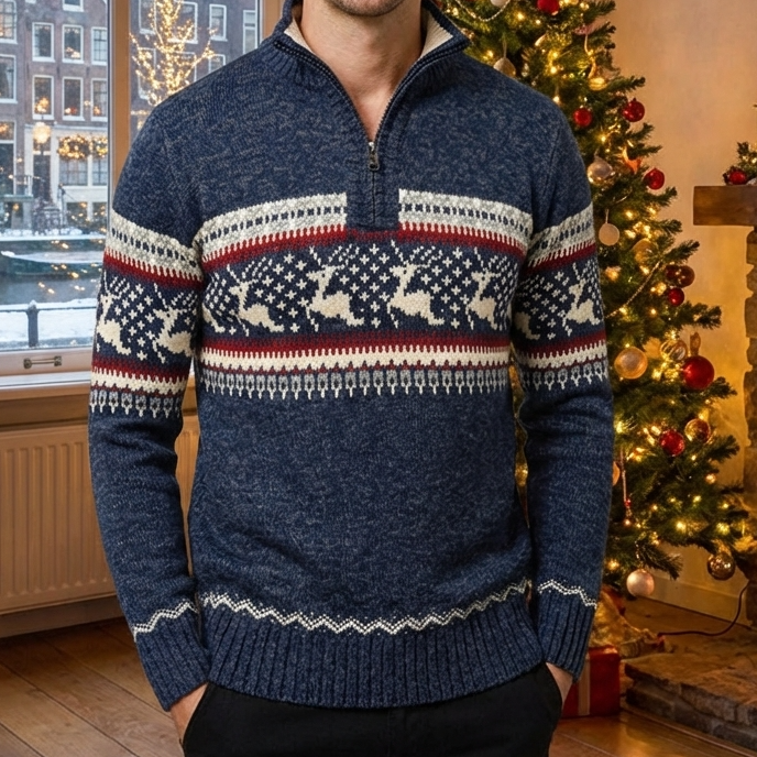 Noah | kersttrui met rits en hoge kraag voor heren