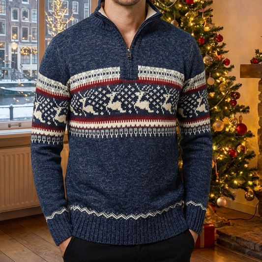 Noah | kersttrui met rits en hoge kraag voor heren