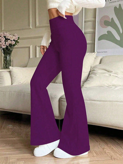 Hoge taille flared broek met elastische tailleband en normale fit voor dames-56