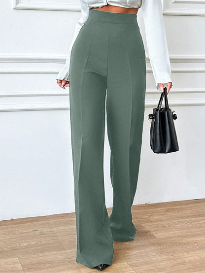 Hoog getailleerde broek met flare pijpen en elastische taille voor dagelijks gebruik, dames-17