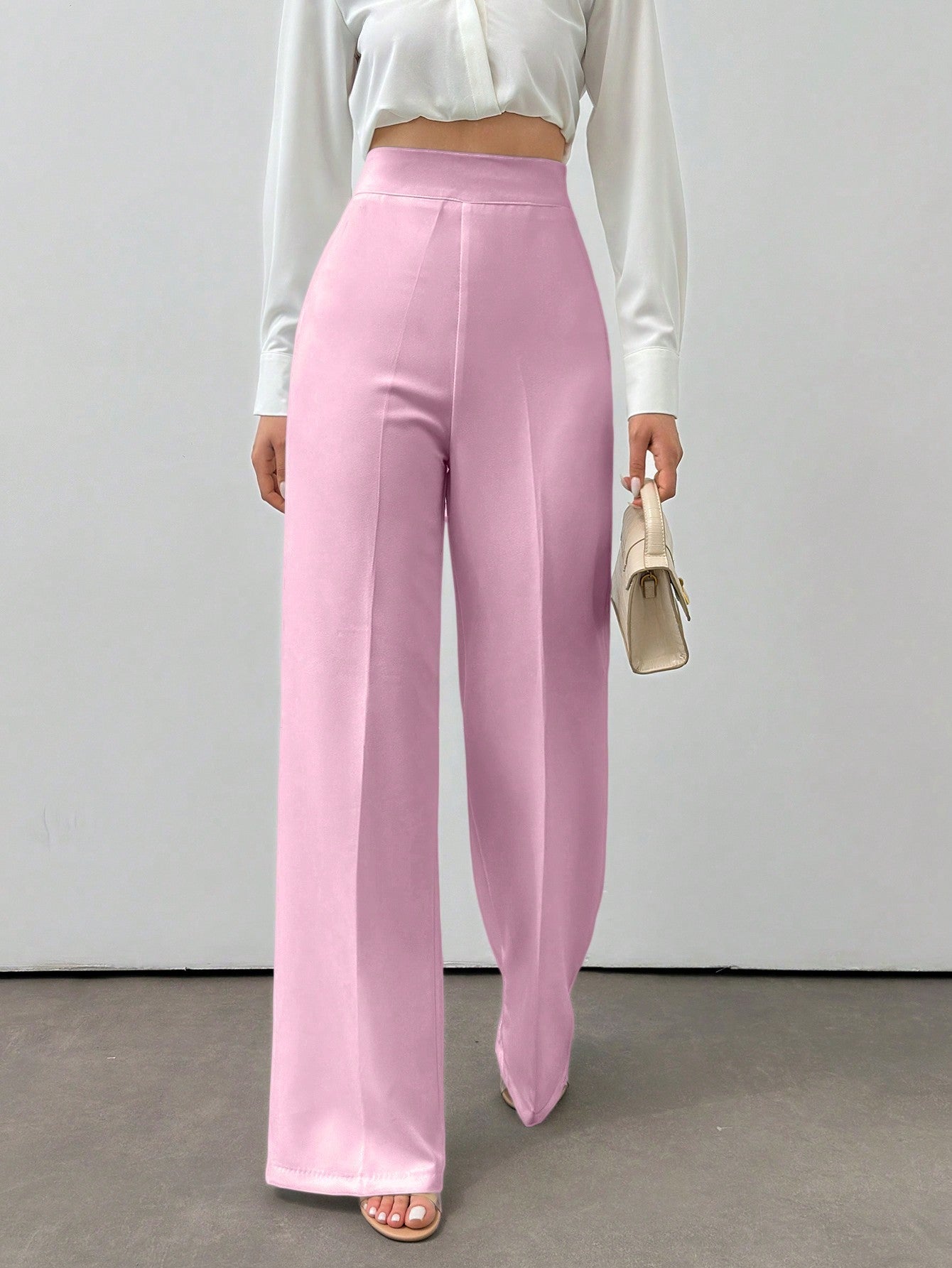 Hoog getailleerde broek met flare pijpen en elastische taille voor dagelijks gebruik, dames-29