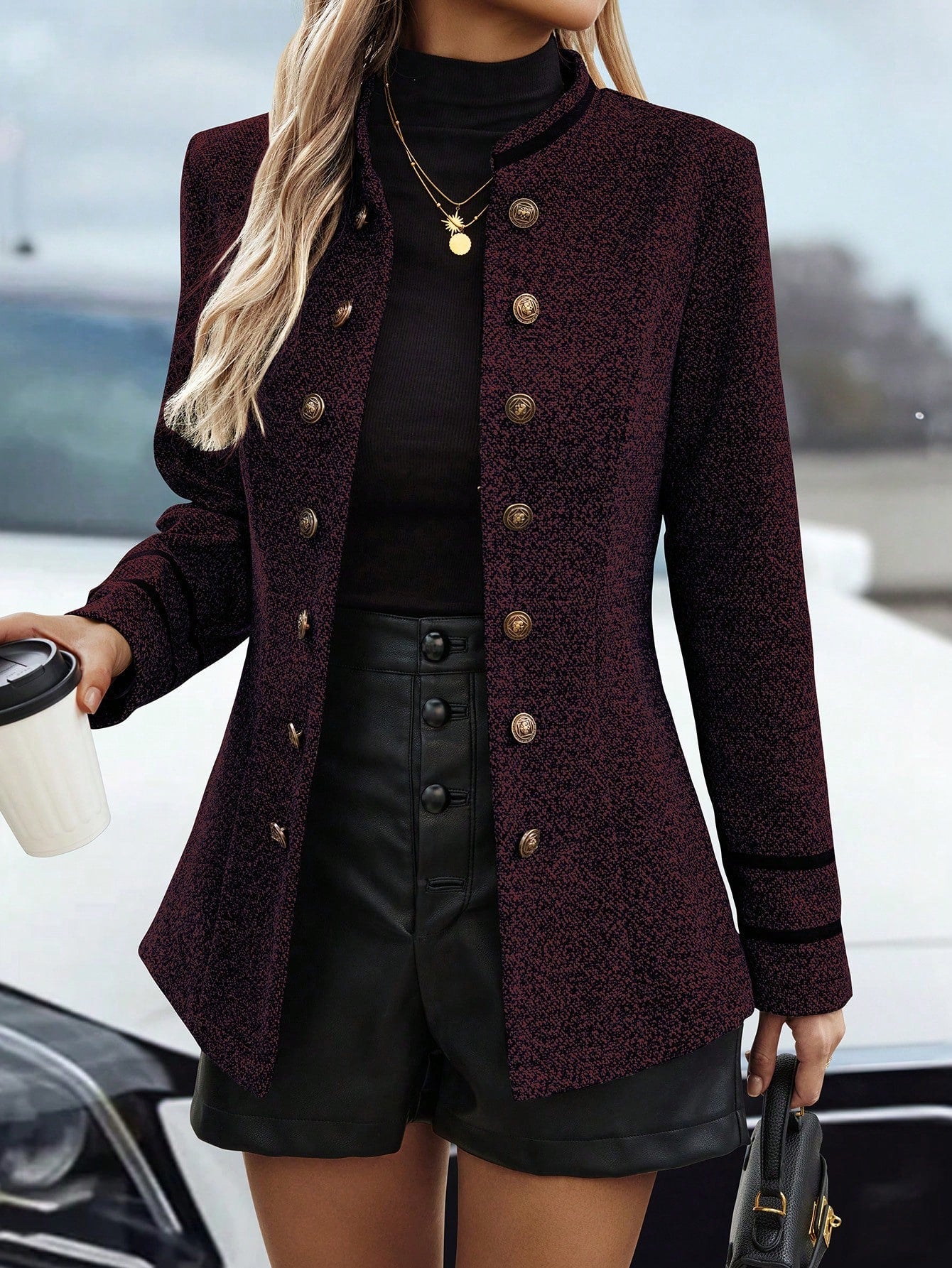 jas met kraag en één rij knopen in normale fit voor dagelijks gebruik, dames-13