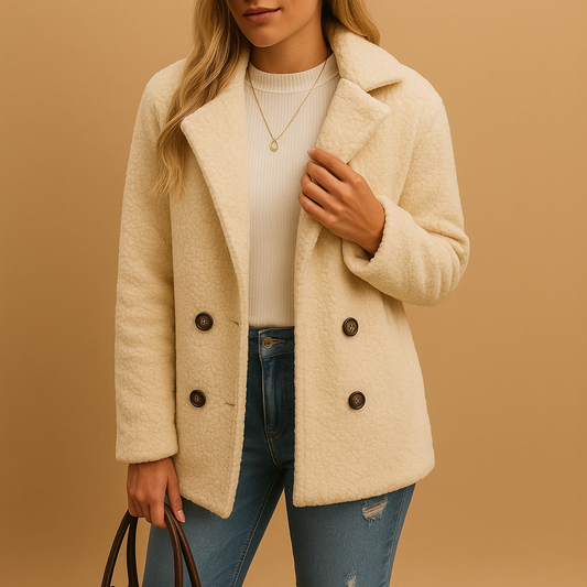 Korte winterjas met getailleerd silhouet en dubbele knoopsluiting voor dames-1