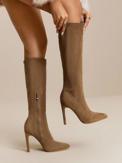 Overknee laarzen met dikke stilettohak en zijrits voor feestelijke gelegenheden dames-41