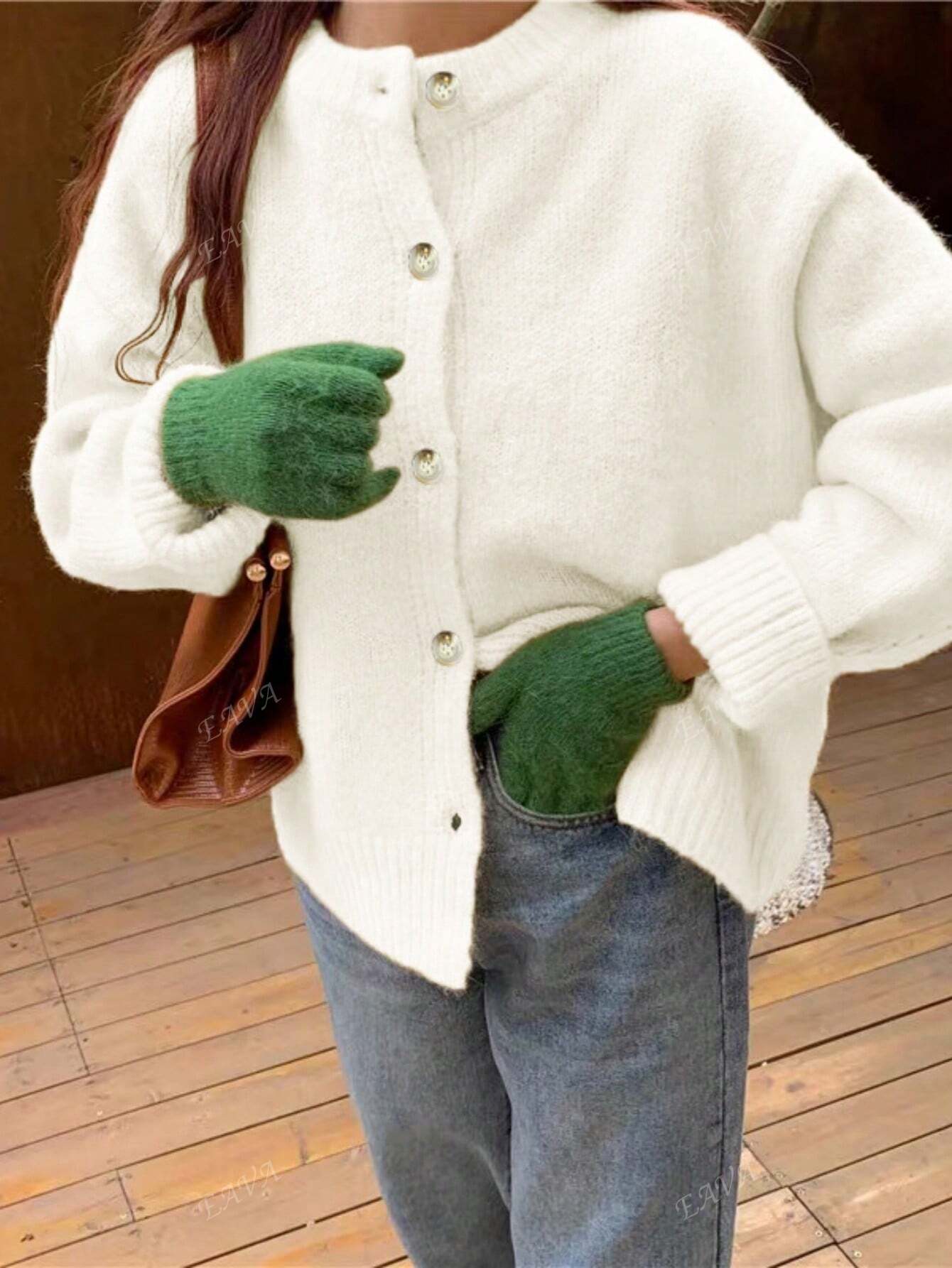 Oversized cardigan met knopen en ronde halslijn voor dagelijks gebruik, herfst, dames-21