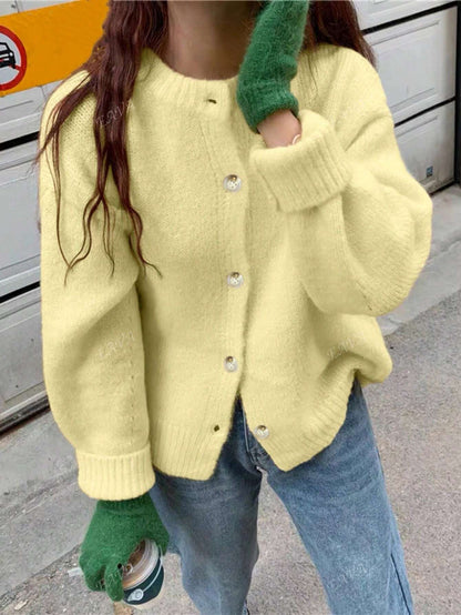 Oversized cardigan met knopen en ronde halslijn voor dagelijks gebruik, herfst, dames-8