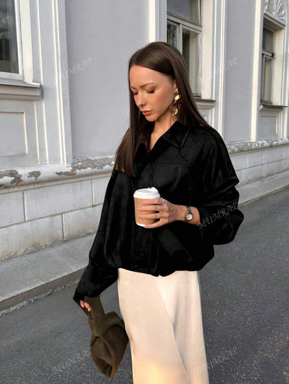 Oversized jas met turndown kraag en ritsluiting voor dagelijks gebruik, herfst, dames-36