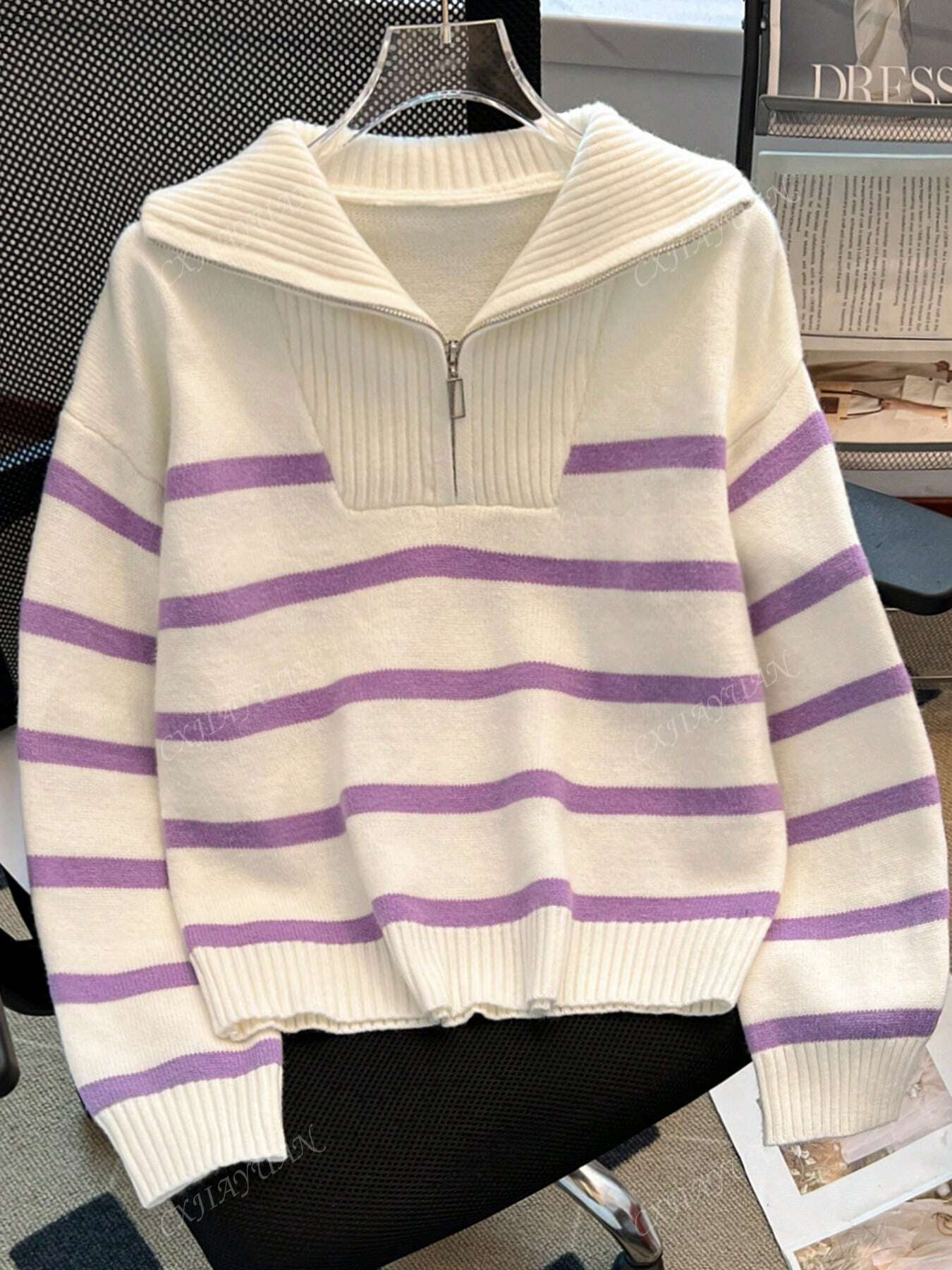 Oversized trui met rits en kleurblokpatroon in casual stijl voor dagelijks gebruik dames-92