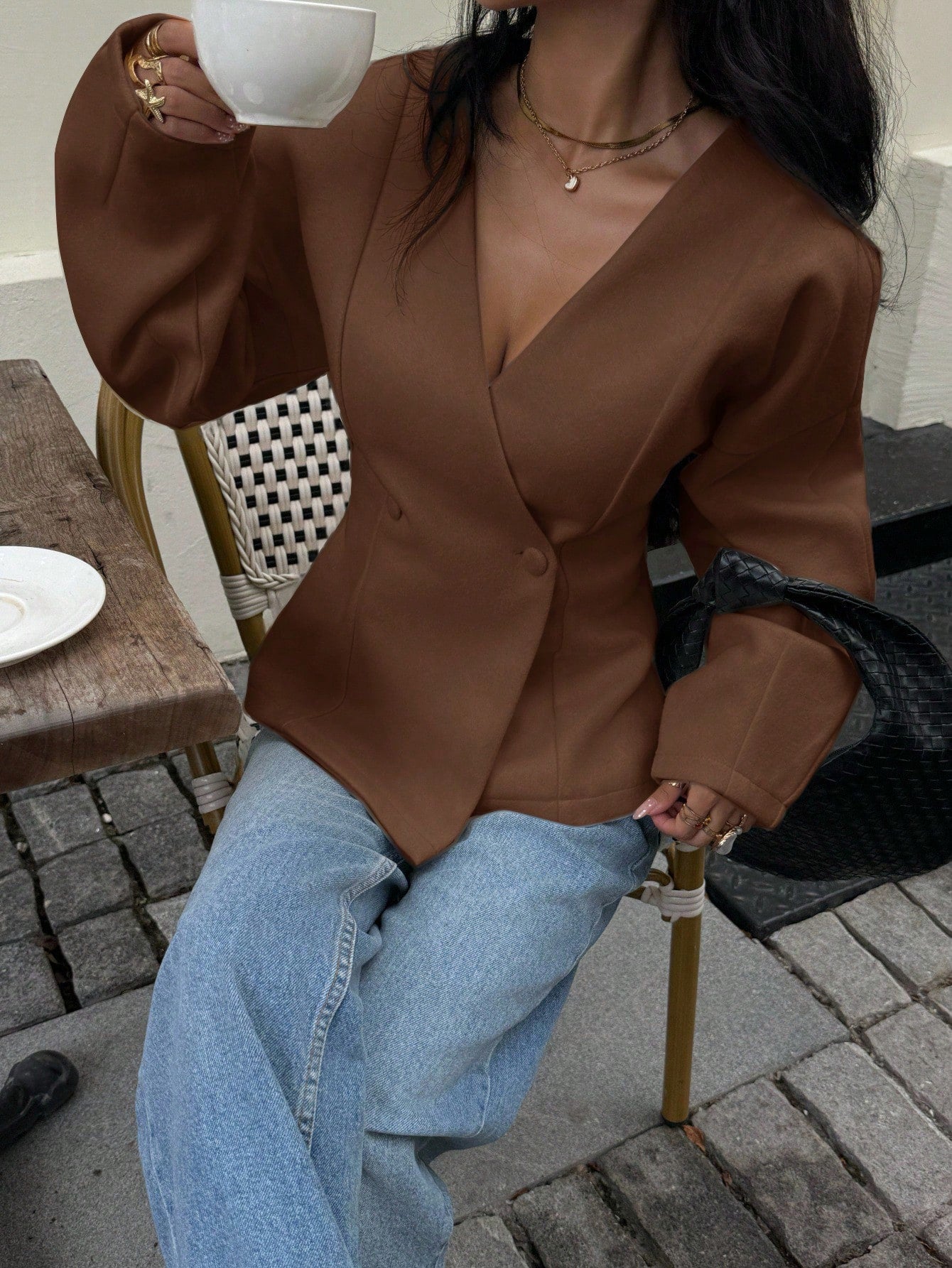 Wikkeljas met V-hals en oversized mouwen in casual stijl voor dames-13