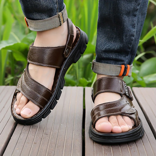 Vintage open teen heren sandalen van echt leer