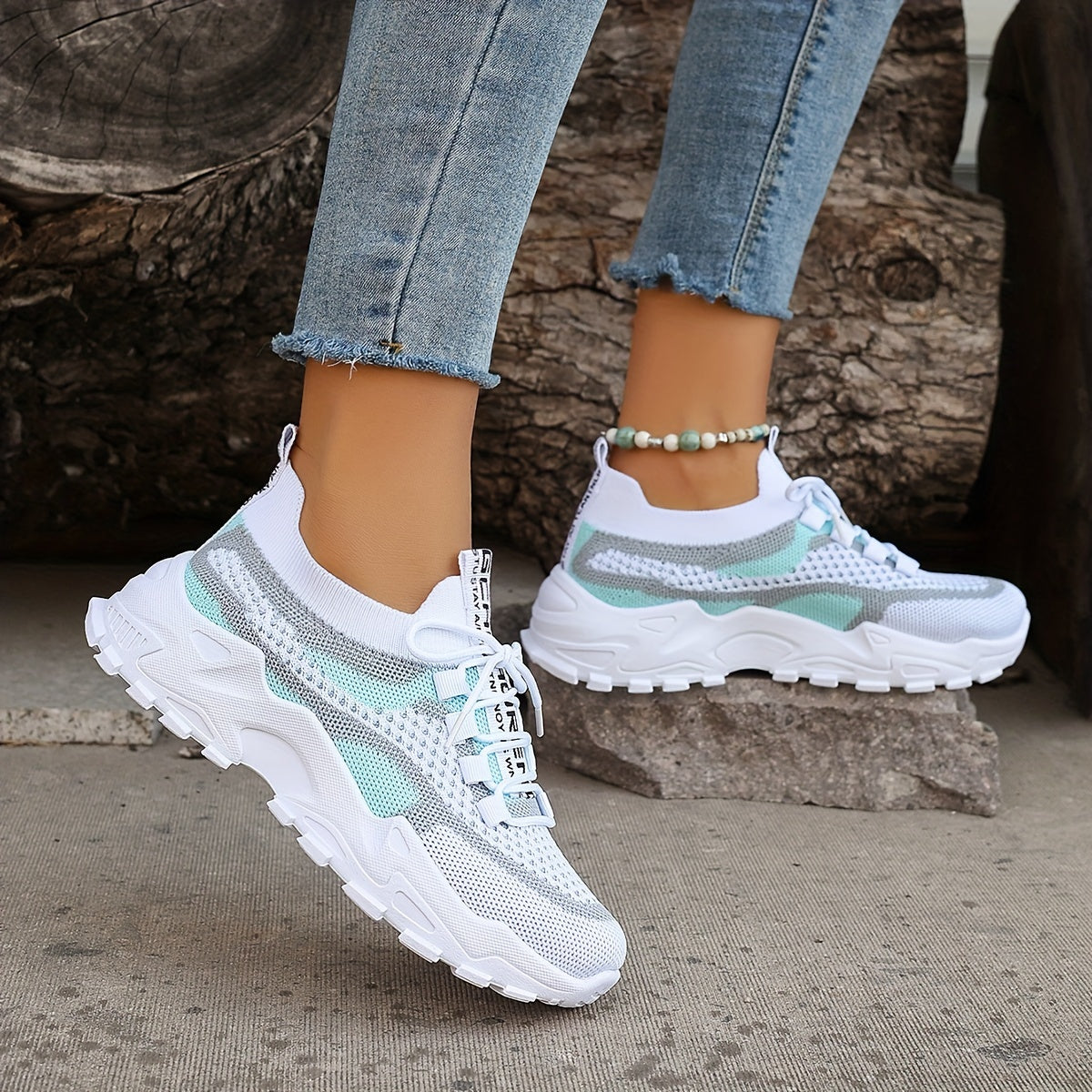 Colorblock gebreide sneakers afbeelding 10