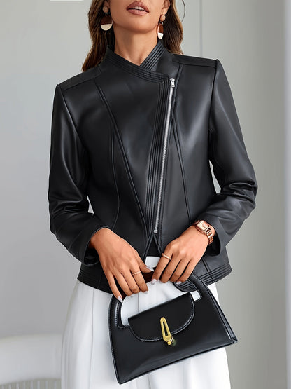 Ontdek de tijdloze stijl van deze elegante PU leren jas. Ideaal voor herfst en winter, biedt deze jas niet alleen warmte maar ook verfijning. Bestel nu! afbeelding 2