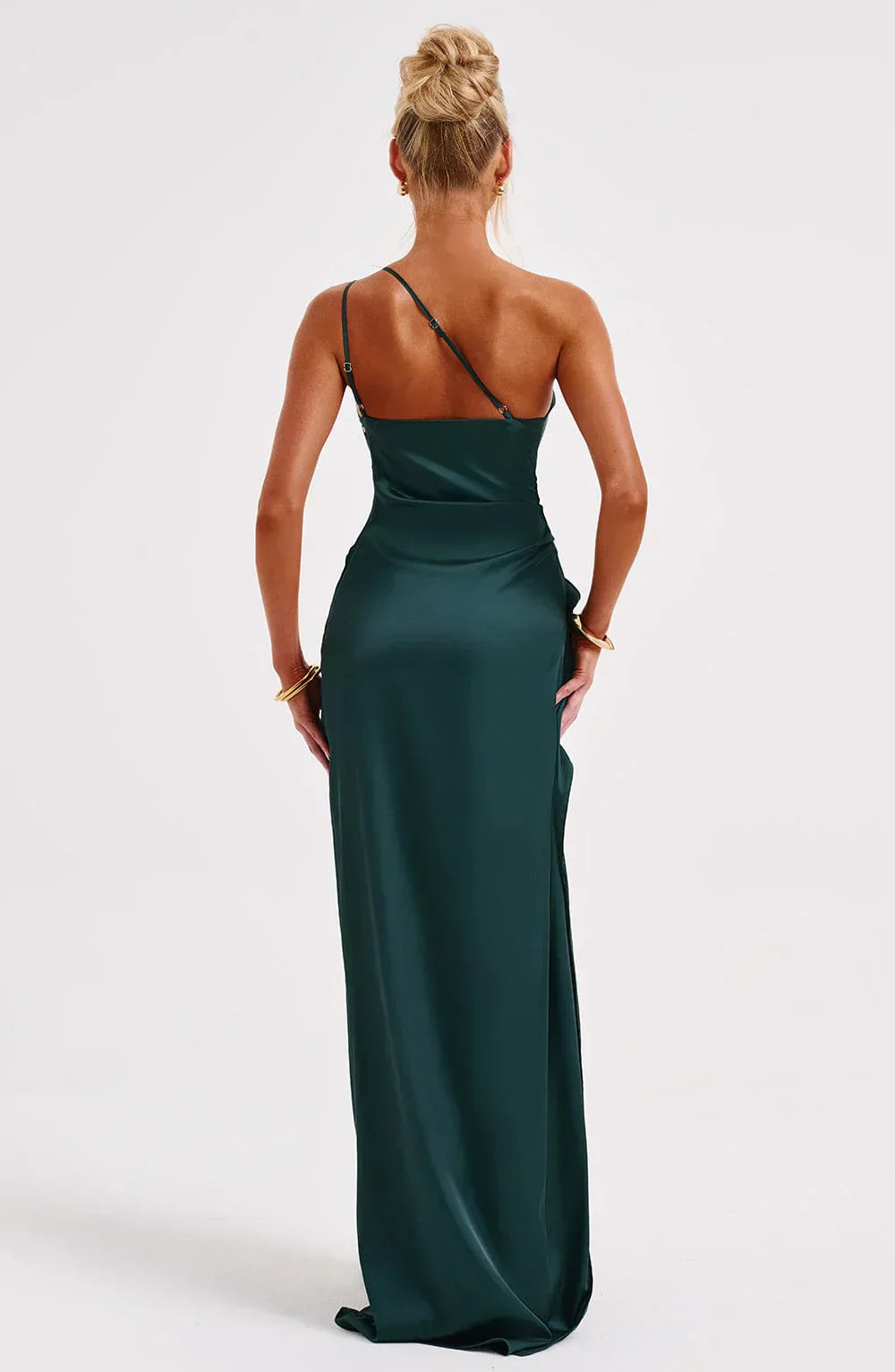 Schitterende Luxe Satijnen One-Shoulder Splitjurk