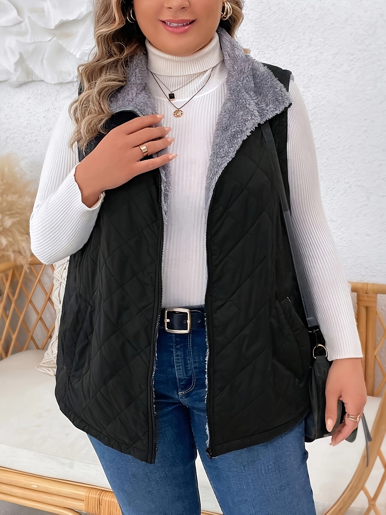 Stijlvol en comfortabel pluche gevoerd ritsvest voor de plus size vrouw - Perfect voor de herfst en winter afbeelding 5