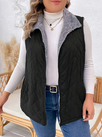 Stijlvol en comfortabel pluche gevoerd ritsvest voor de plus size vrouw - Perfect voor de herfst en winter afbeelding 2