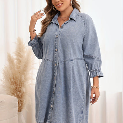 Stijlvolle en comfortabele denim jurk met ruffle mouwen | Verfijnde katoenen jurk met moderne details afbeelding 6