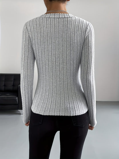 Effen V-hals T-shirt met lange mouwen afbeelding 9