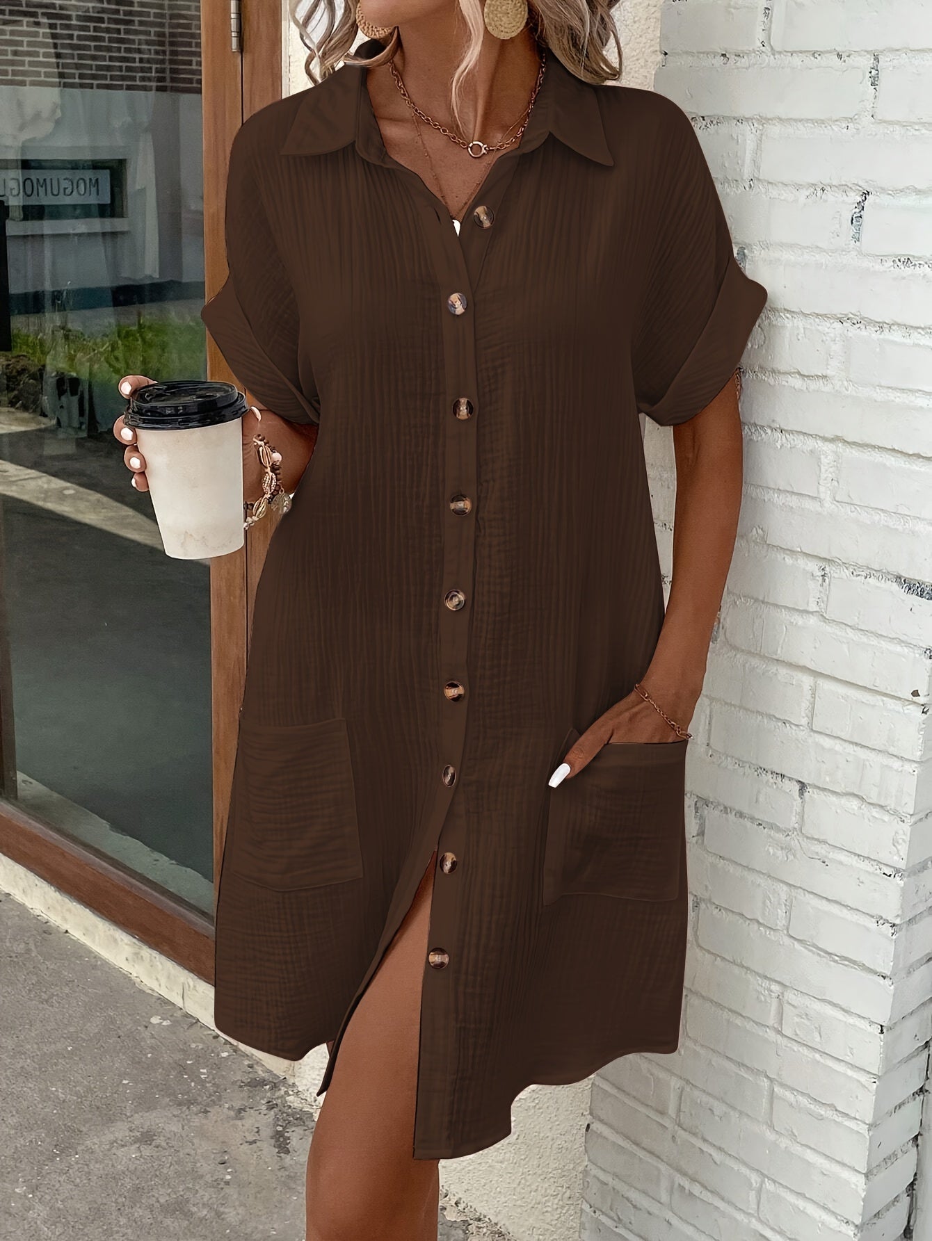 Stijlvolle katoenen overhemd jurk - Perfect voor zomerse dagen! Shop nu. afbeelding 3