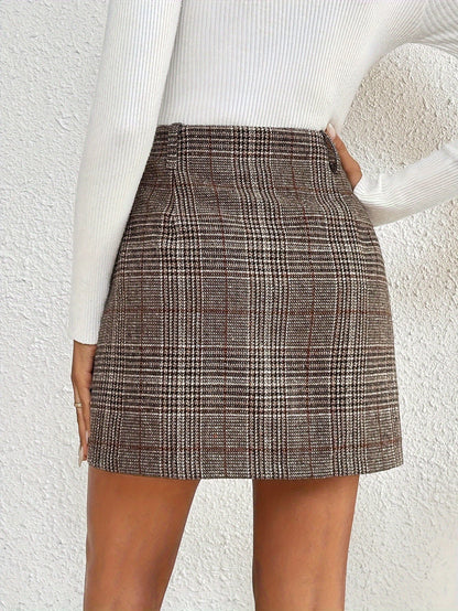 Modieuze geruite high waist mini rok van hoogwaardige katoenmix afbeelding 5