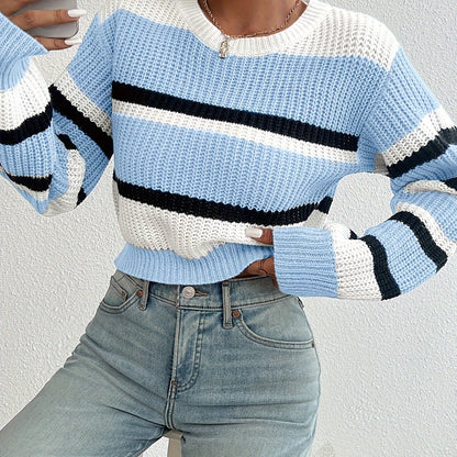 Trendy en comfortabele colorblock gebreide trui voor een stijlvolle herfst- en winterlook afbeelding 12