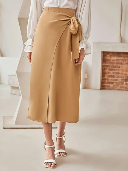 Effen wikkelrok met strik en hoge taille - Stijlvol en veelzijdig voor iedere gelegenheid afbeelding 2