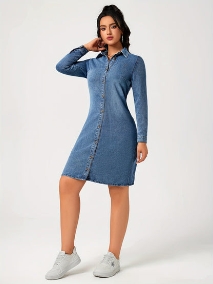 Stijlvolle blauwe denim jurk met lange mouwen | Comfortabele en veelzijdige keuze | Perfect voor lente, zomer en herfst afbeelding 4