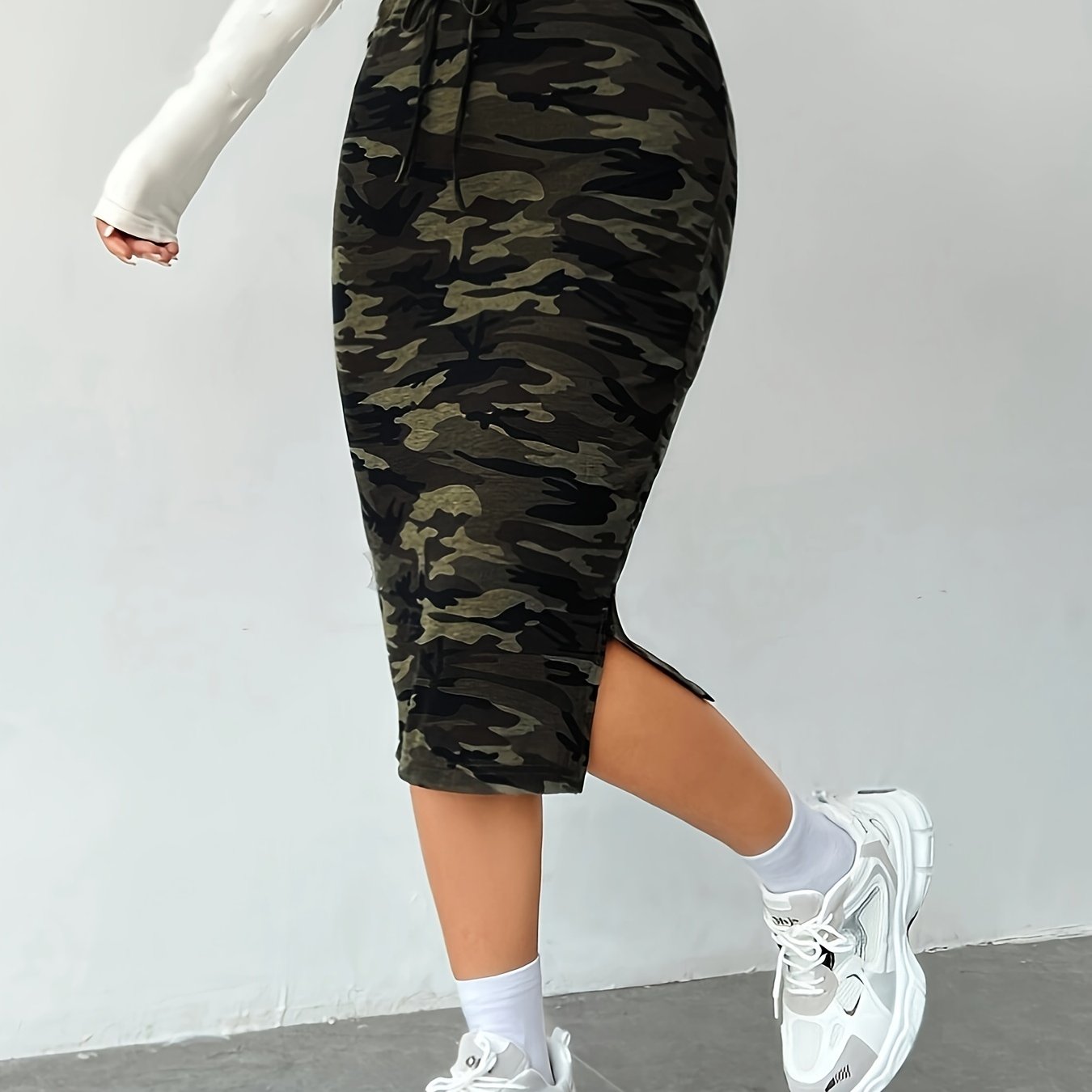 Camouflage Krijtstreep Rok met Split: Trendy & Comfortabel voor de Zomer afbeelding 4