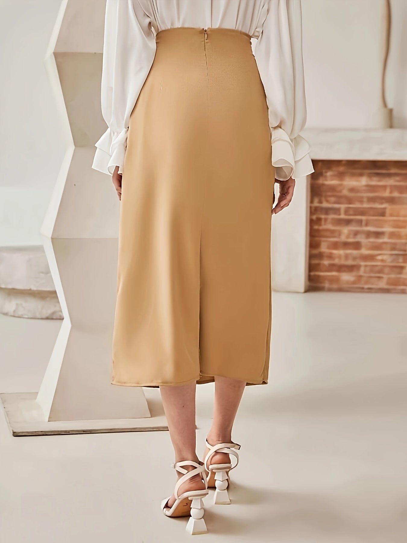 Effen wikkelrok met strik en hoge taille - Stijlvol en veelzijdig voor iedere gelegenheid afbeelding 3