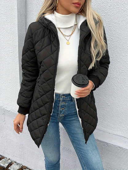 Stijlvolle gewatteerde puffy jas met imitatie bontvoering | Warme halflange winterjas voor herfst en winter afbeelding 6