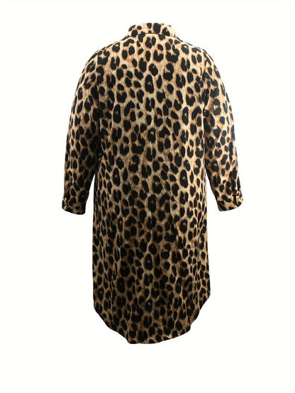 Trendy en comfortabele luipaardprint jurk voor elke gelegenheid - Elena dames overhemdjurk met lange mouwen afbeelding 3
