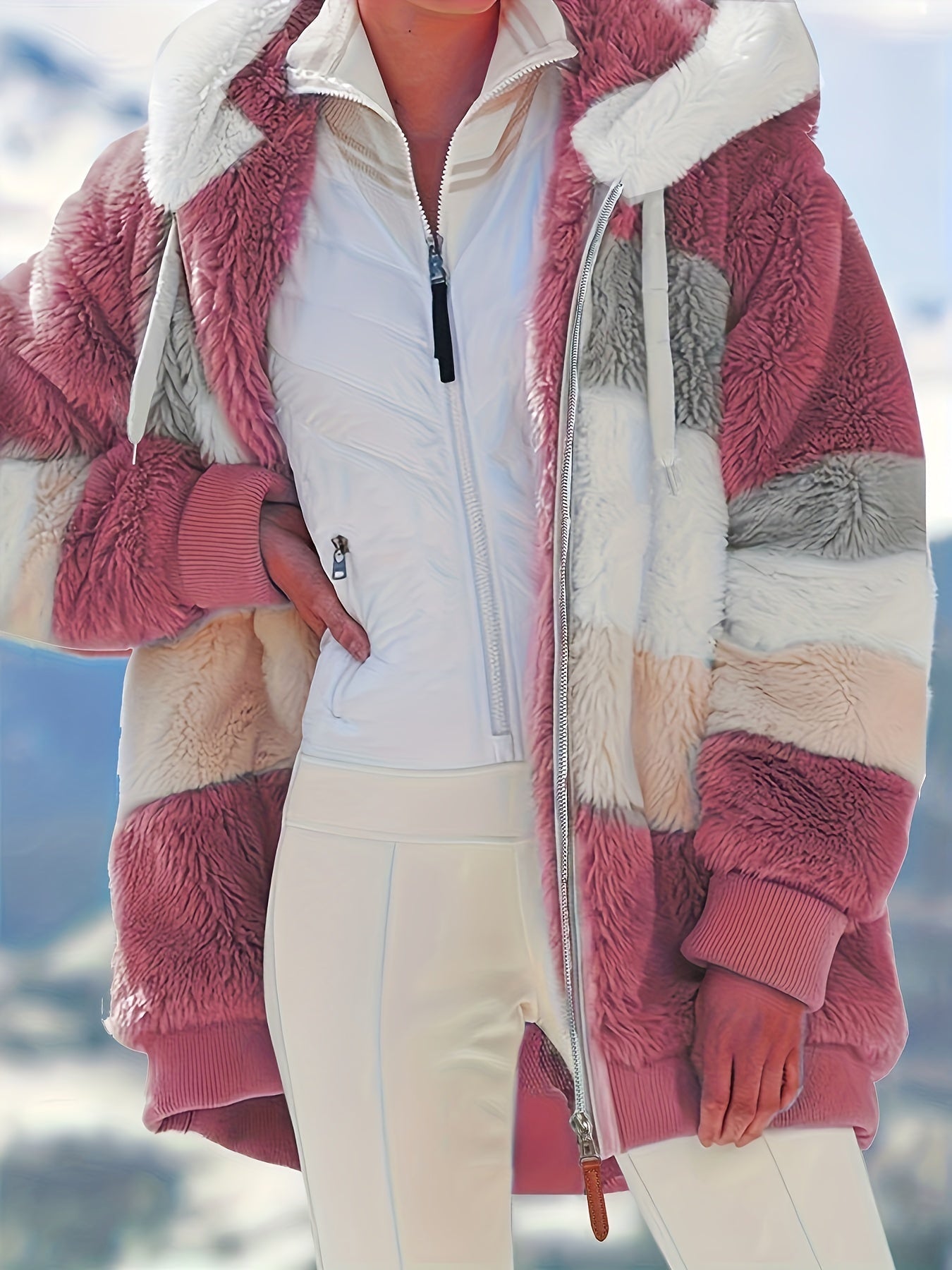 Warme fuzzy winterjas met capuchon afbeelding 11