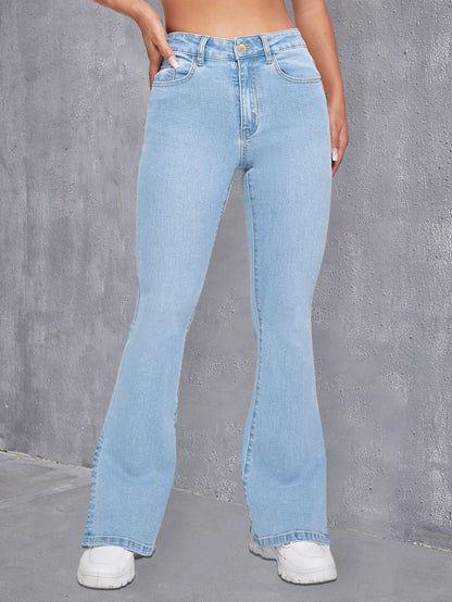Blauwe slim fit flare jeans | Hoge stretch & trendy look | Voor dames | Katoenmix met elasticiteit afbeelding 3