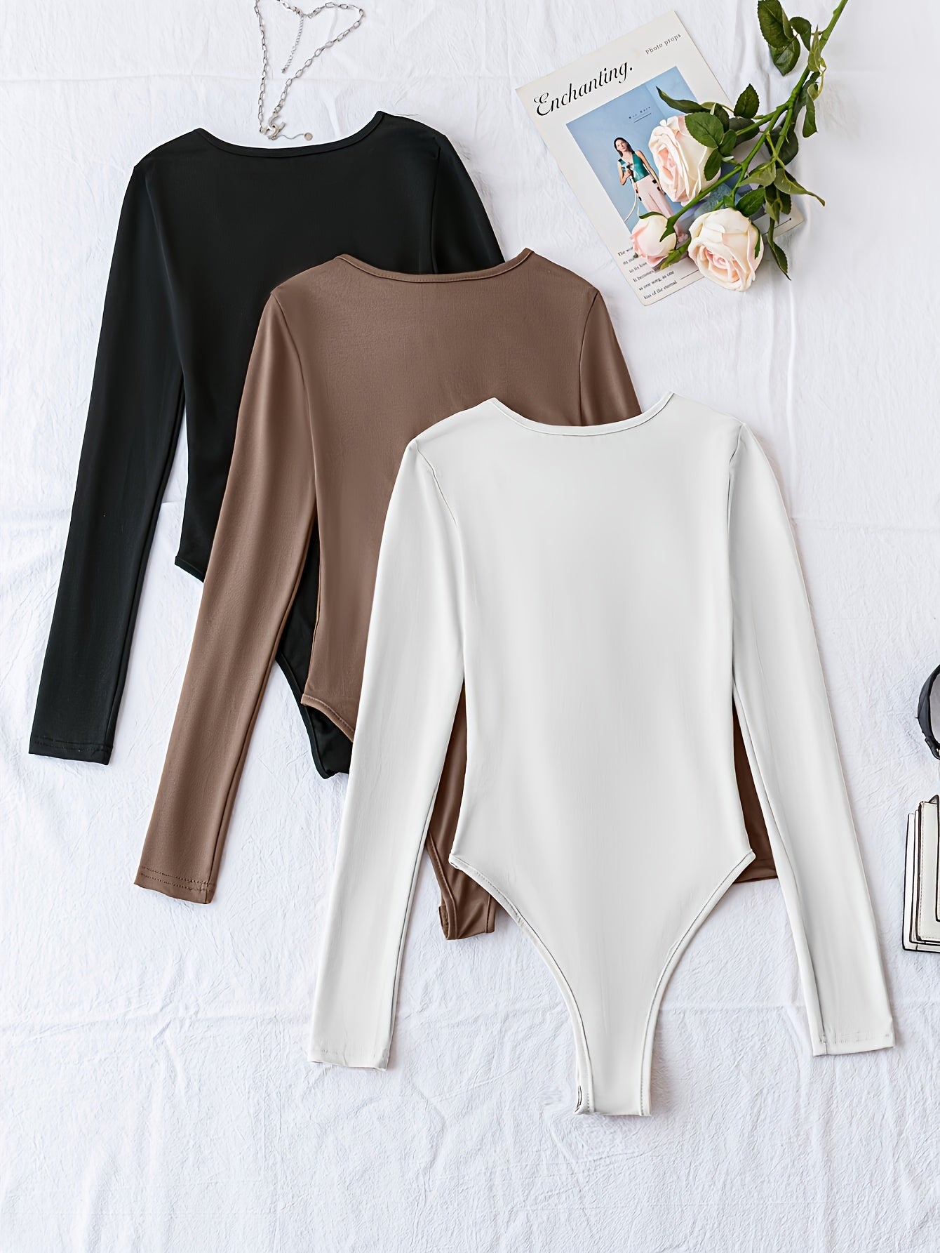 Set van 3 Casual Bodysuits met Lange Mouwen en Ronde Hals – Comfort en Stijl in Eén! Perfect voor Lente en Herfst. Gemaakt van Hoogwaardige Katoenmix. Shop Nu! afbeelding 4