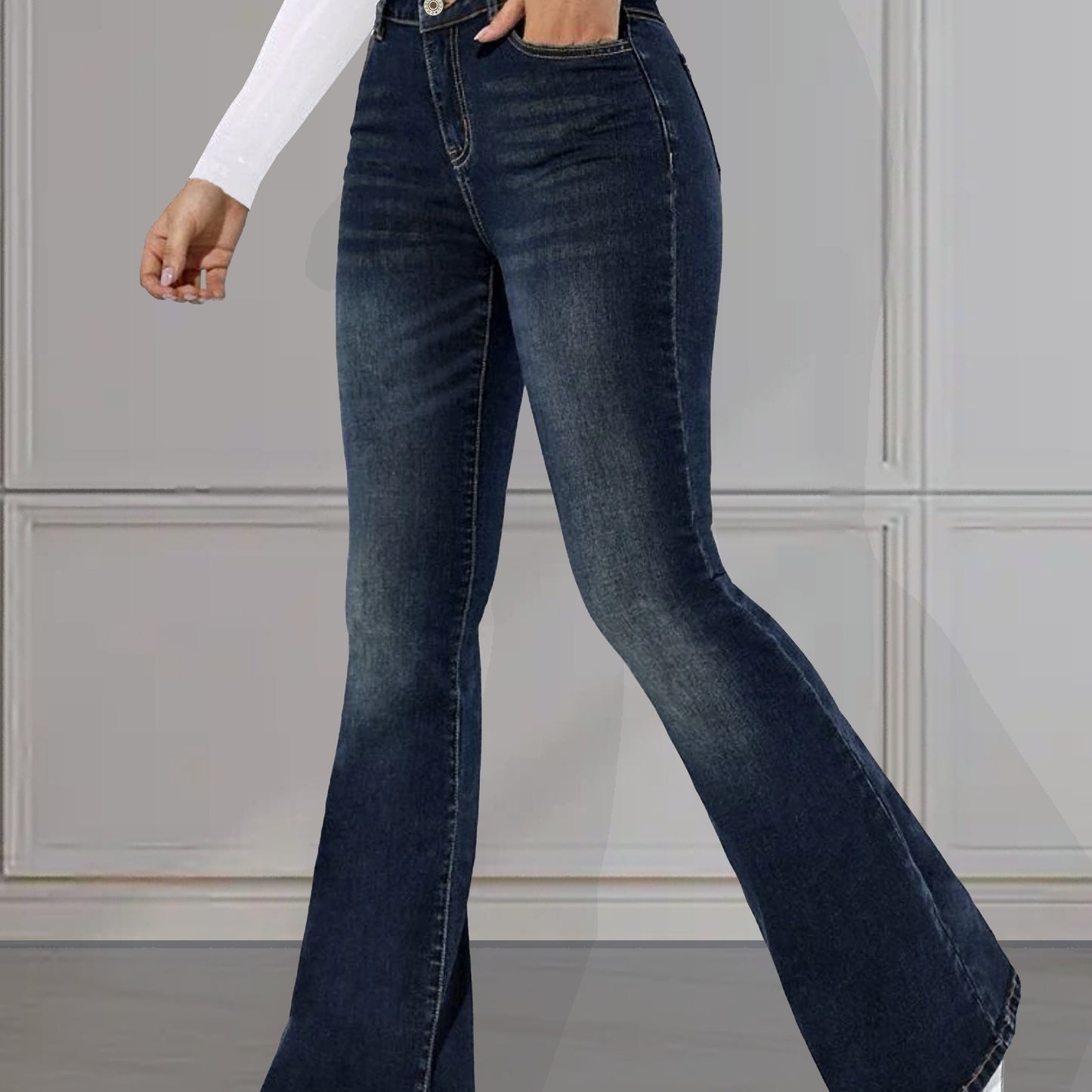 Blauwe retro jeans met uitlopende pijpen | Tijdloze elegantie + modern comfort afbeelding 2