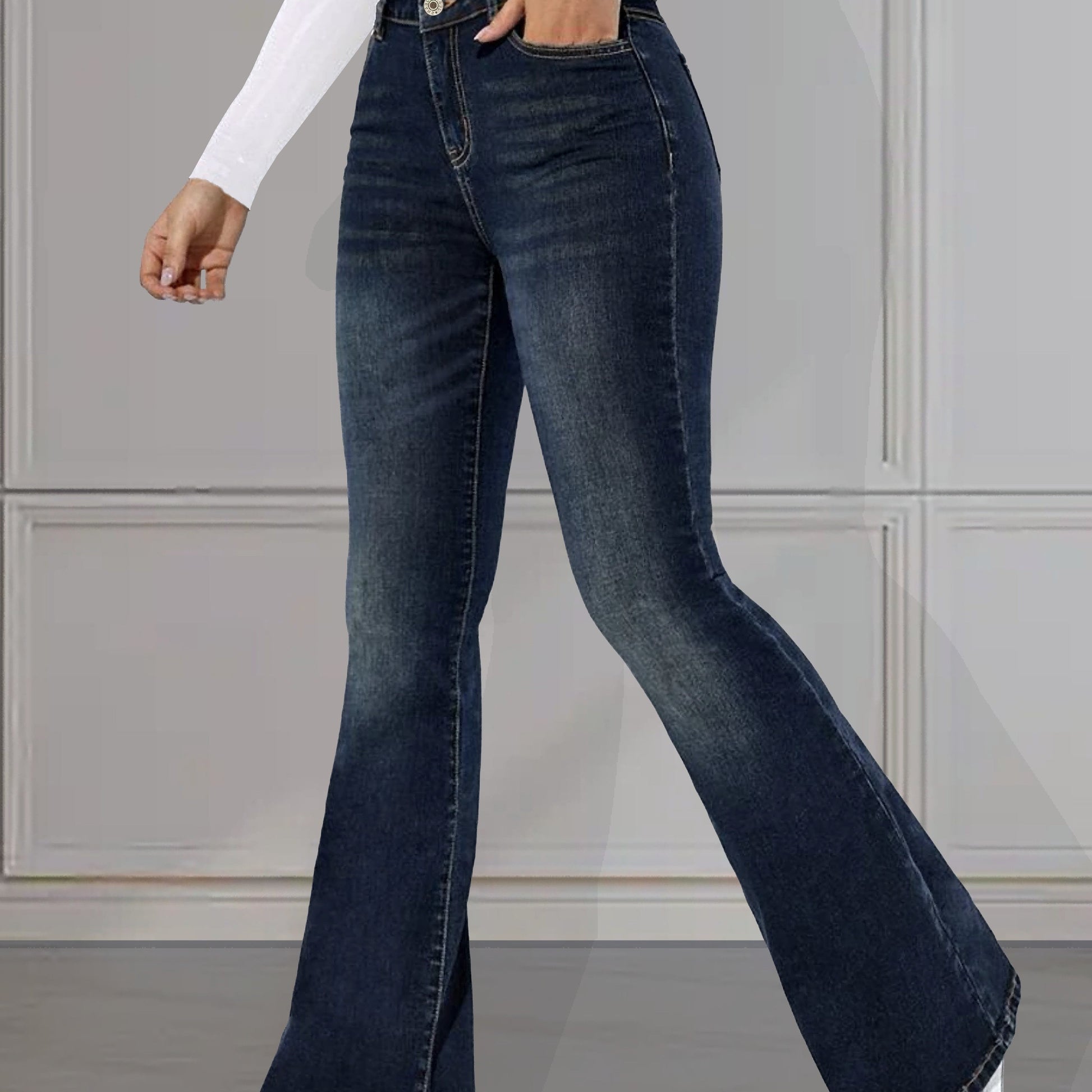 Blauwe retro jeans met uitlopende pijpen | Tijdloze elegantie + modern comfort afbeelding 2