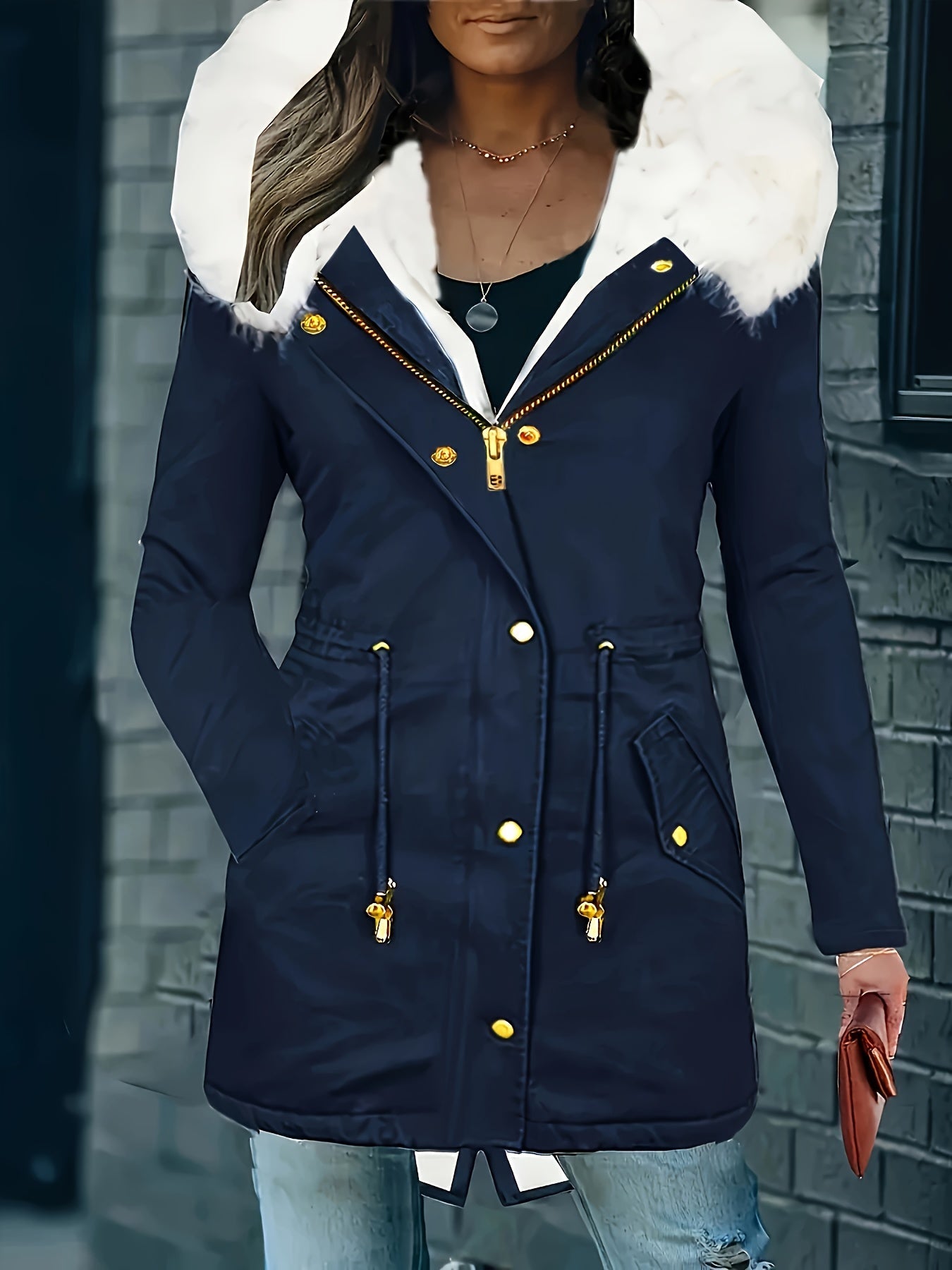 Stijlvolle en warme damesjas met capuchon en imitatiebont: perfect voor herfst en winter! Gemaakt van luxe katoenmix voor ultiem comfort. Shop nu! afbeelding 6