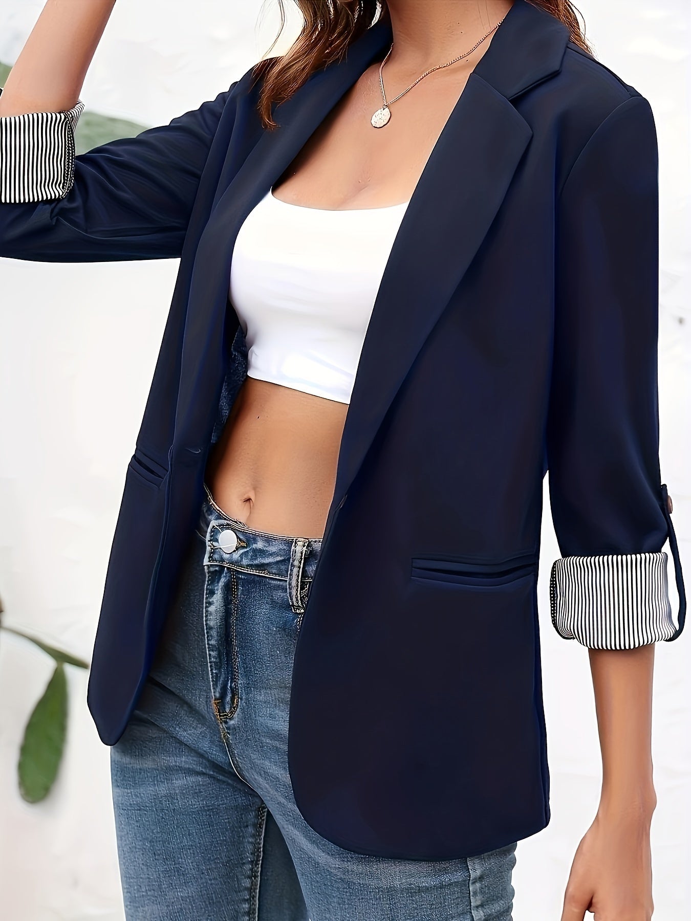 Effen open front blazer van hoogwaardige katoenmix | Stijlvolle en veelzijdige toevoeging aan je garderobe afbeelding 2