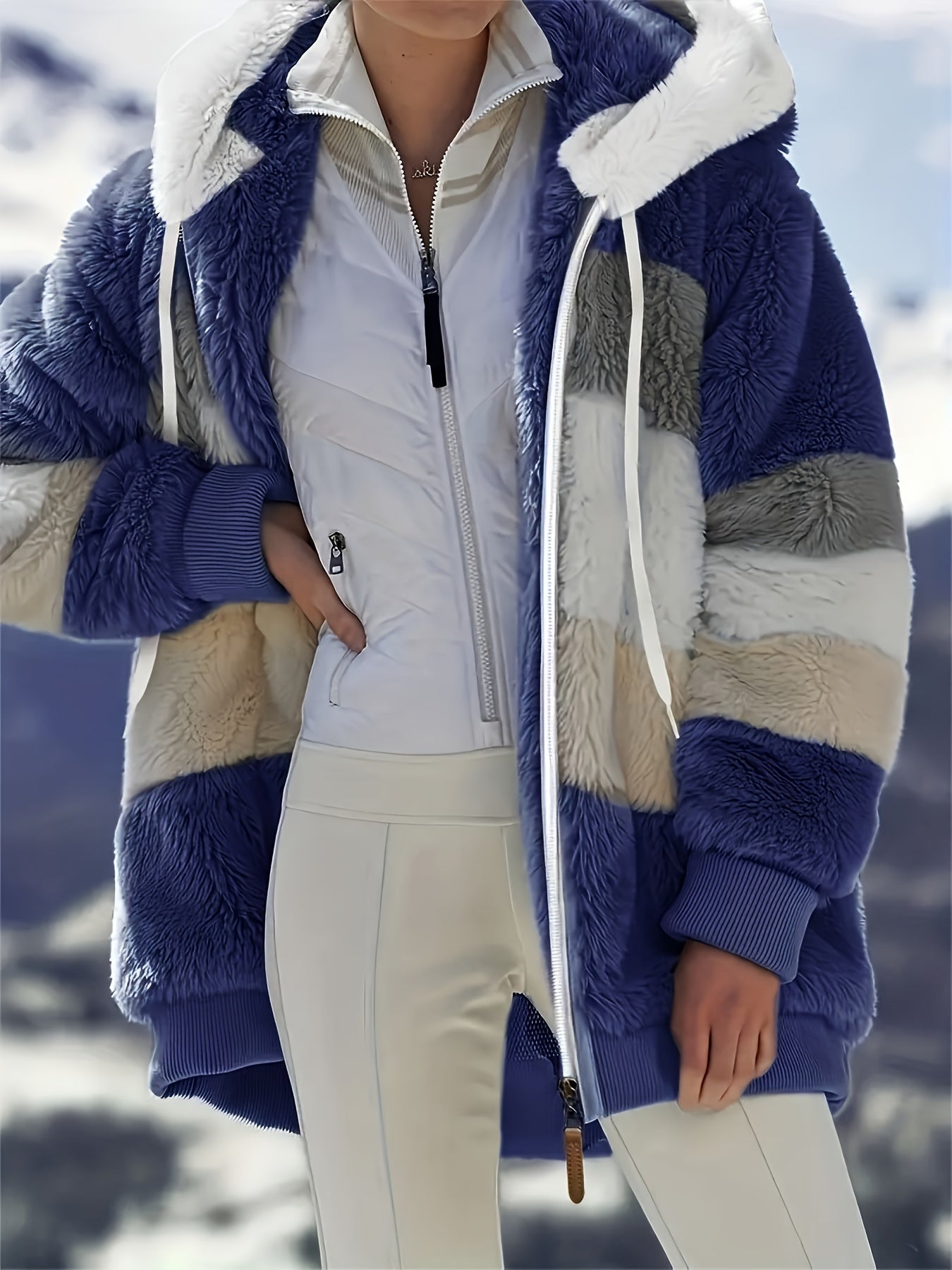 Warme fuzzy winterjas met capuchon afbeelding 7