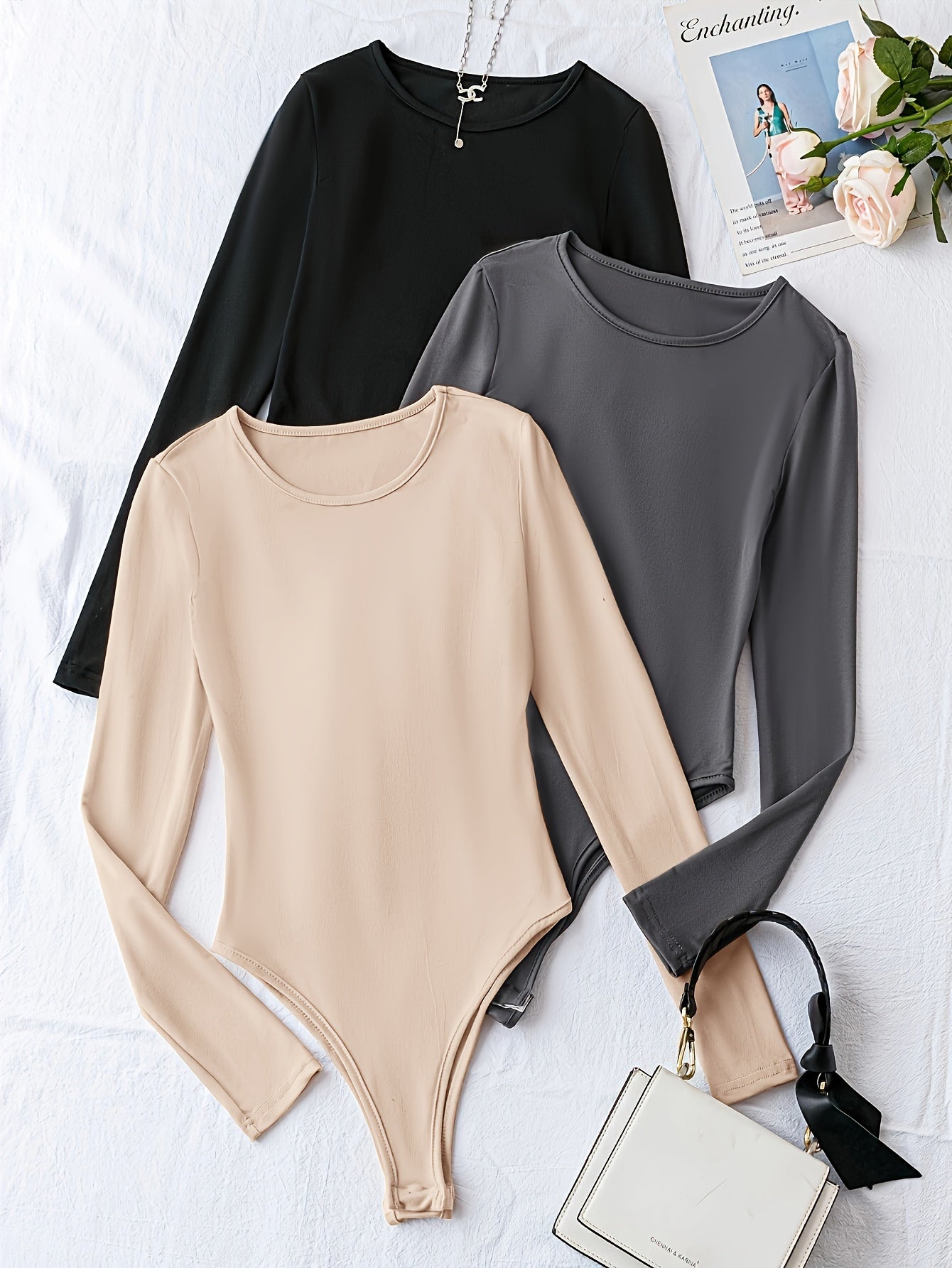 Set van 3 Casual Bodysuits met Lange Mouwen en Ronde Hals – Comfort en Stijl in Eén! Perfect voor Lente en Herfst. Gemaakt van Hoogwaardige Katoenmix. Shop Nu! afbeelding 1