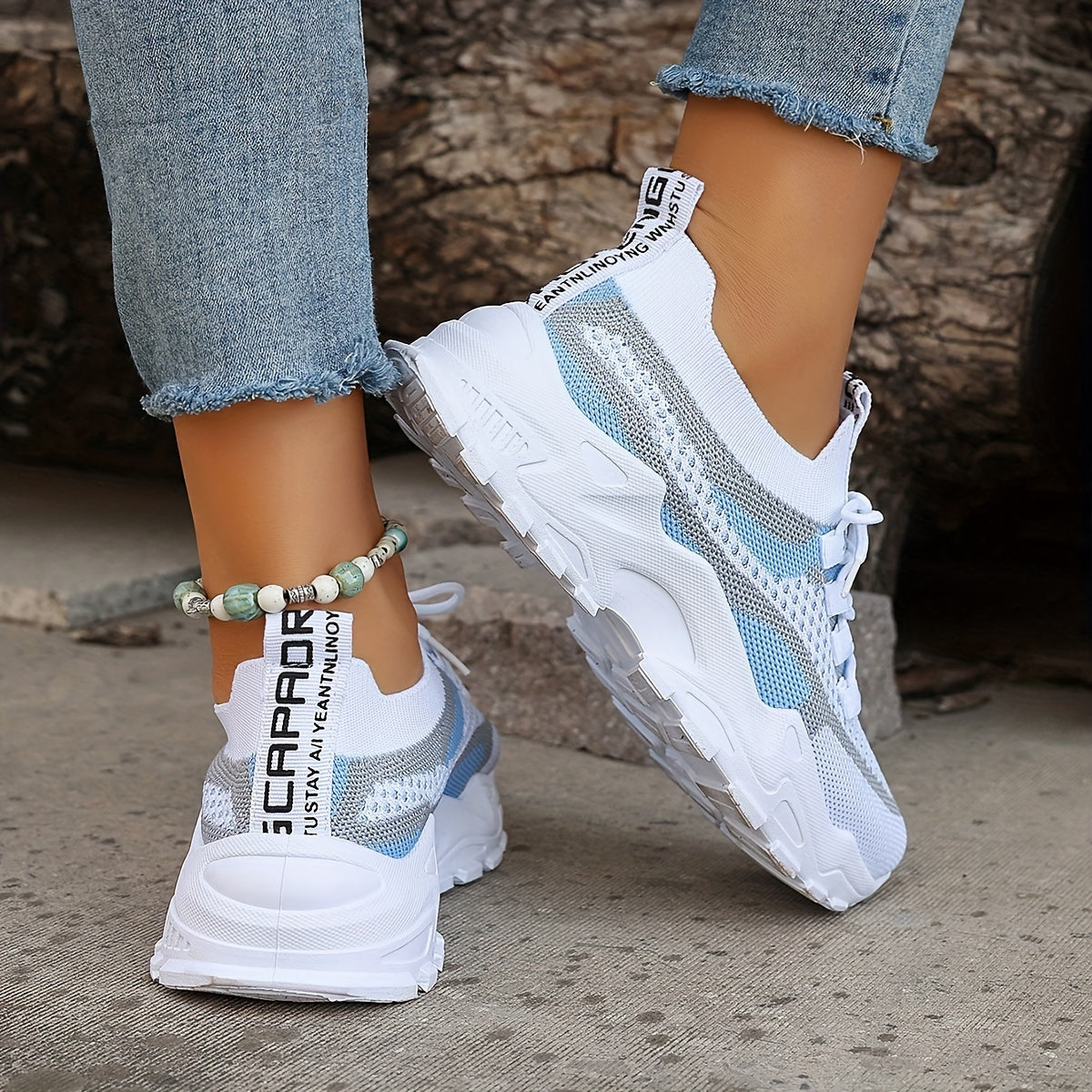 Colorblock gebreide sneakers afbeelding 12