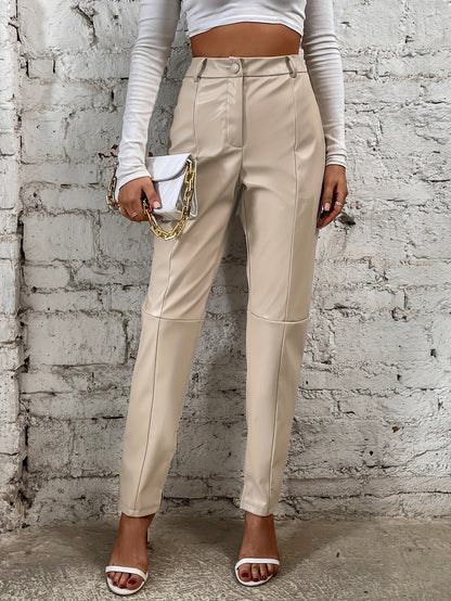 Stijlvolle imitatieleren broek voor herfst en winter | Comfy en trendy weekend look | Gemaakt van hoogwaardig PU-leer met luxe uitstraling | Effen kleur met knoopdetails | Perfect voor elke casual gelegenheid afbeelding 6