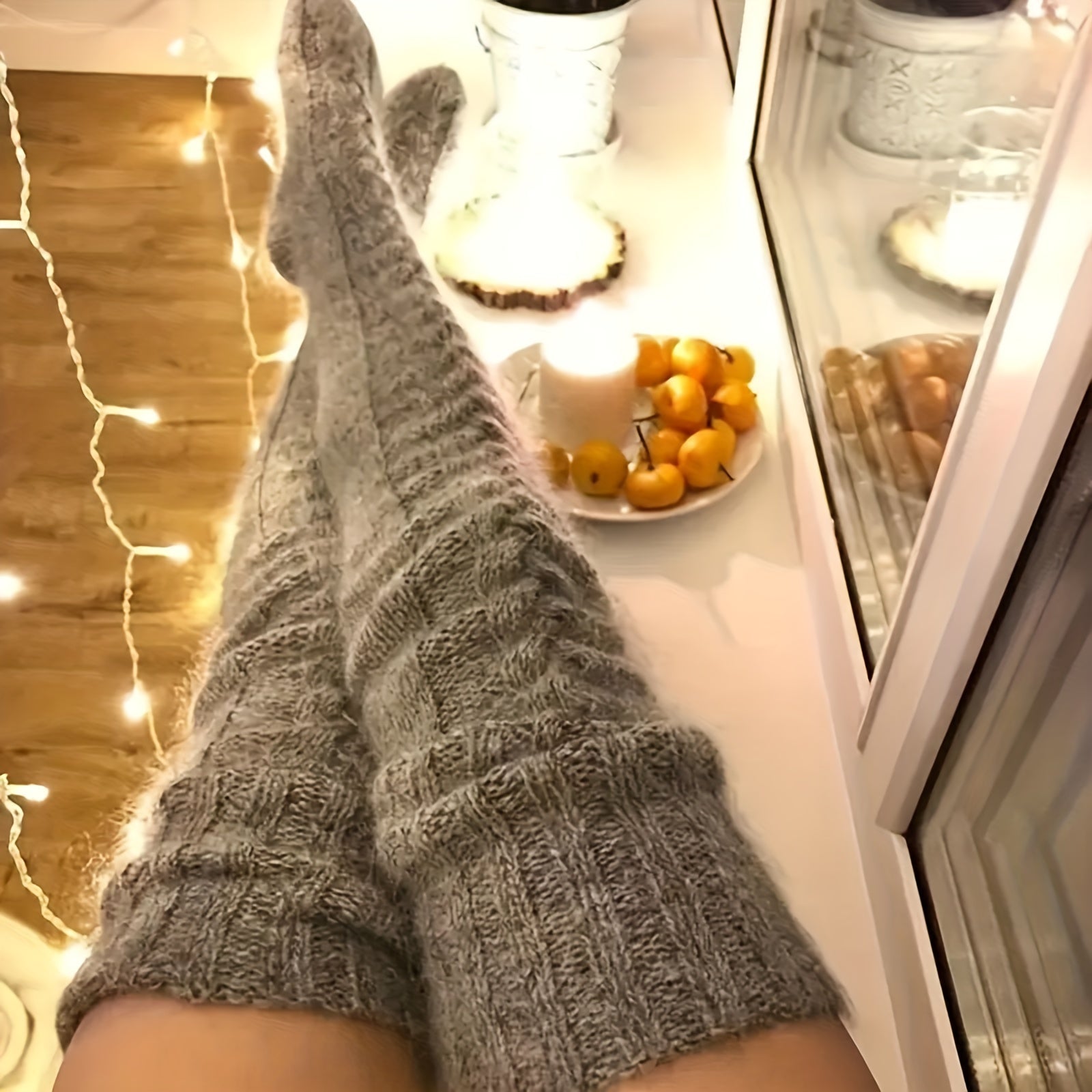 Effen Kleur Kabelbrei Sokken - Warm & Stijlvol voor de Winter! Ontdek de 100% Acryl Collectie afbeelding 3