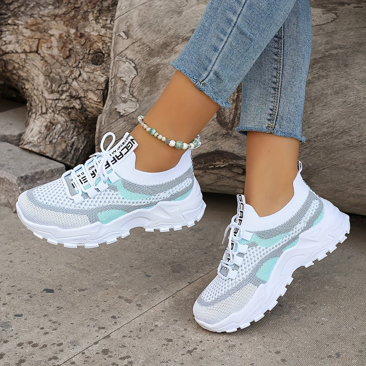 Colorblock gebreide sneakers afbeelding 8