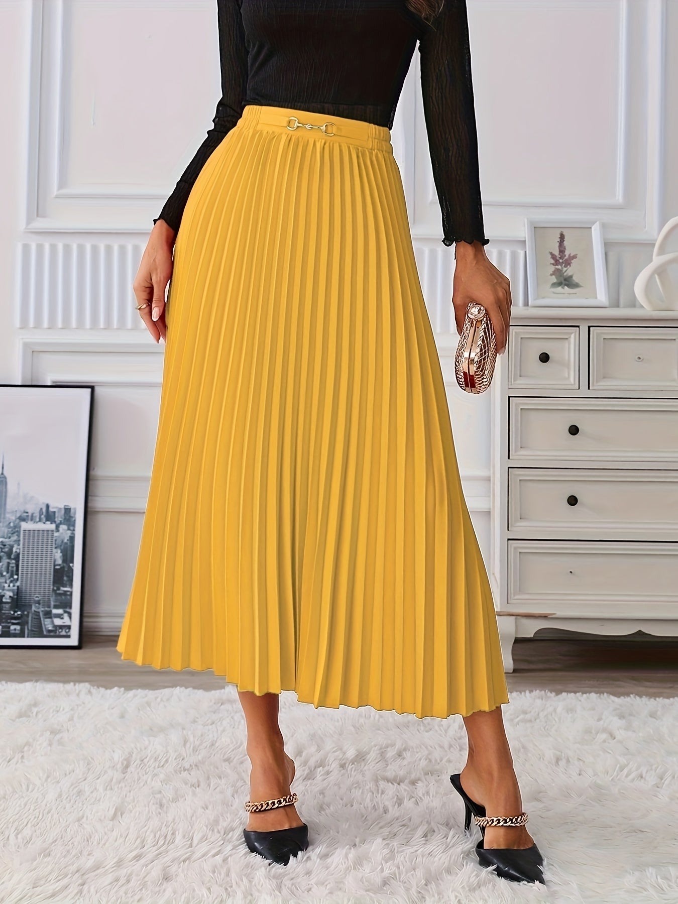 Hoge Taille Rok met Kettingdetail | Verfijnde zomerstijl | Katoenmix afbeelding 4