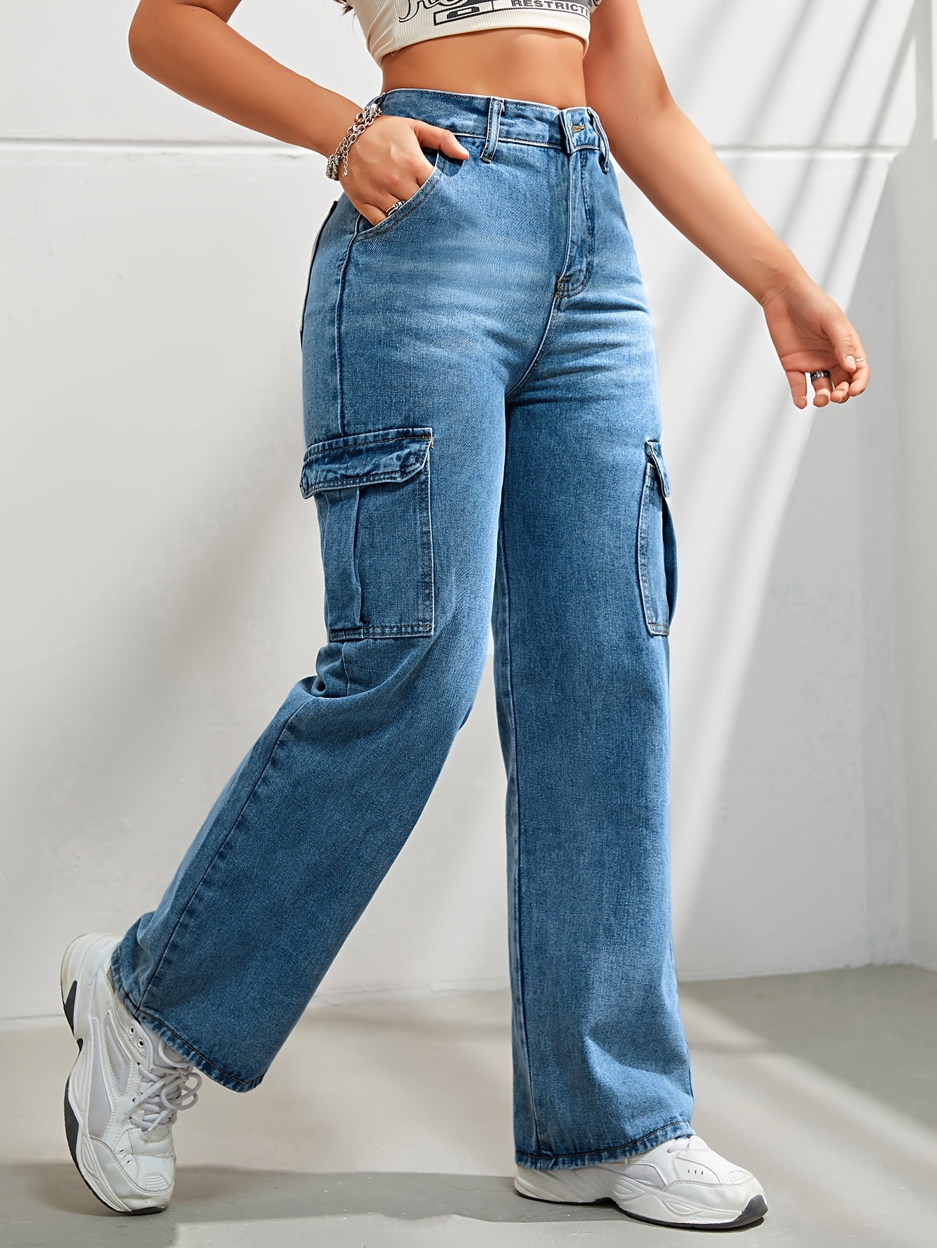Stijlvolle en comfortabele denim cargobroek met wijde pijpen - Ideaal voor elke dag afbeelding 8