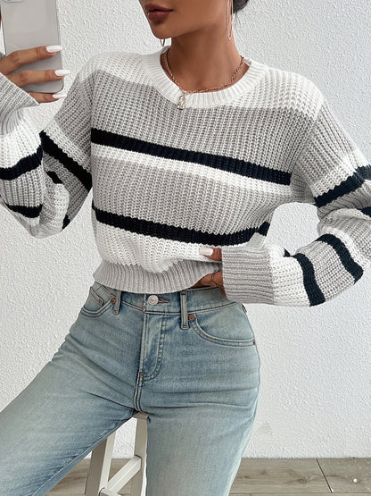 Trendy en comfortabele colorblock gebreide trui voor een stijlvolle herfst- en winterlook afbeelding 5