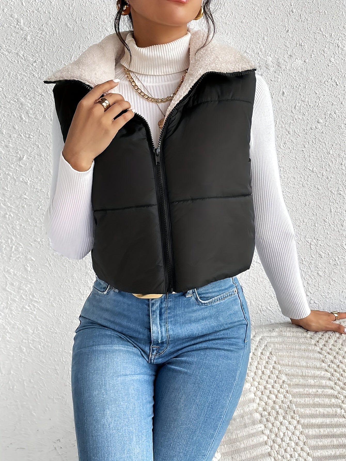 Korte mouwloze gevoerde bodywarmer - Stijlvol en warm - Perfect voor lente en herfst afbeelding 5
